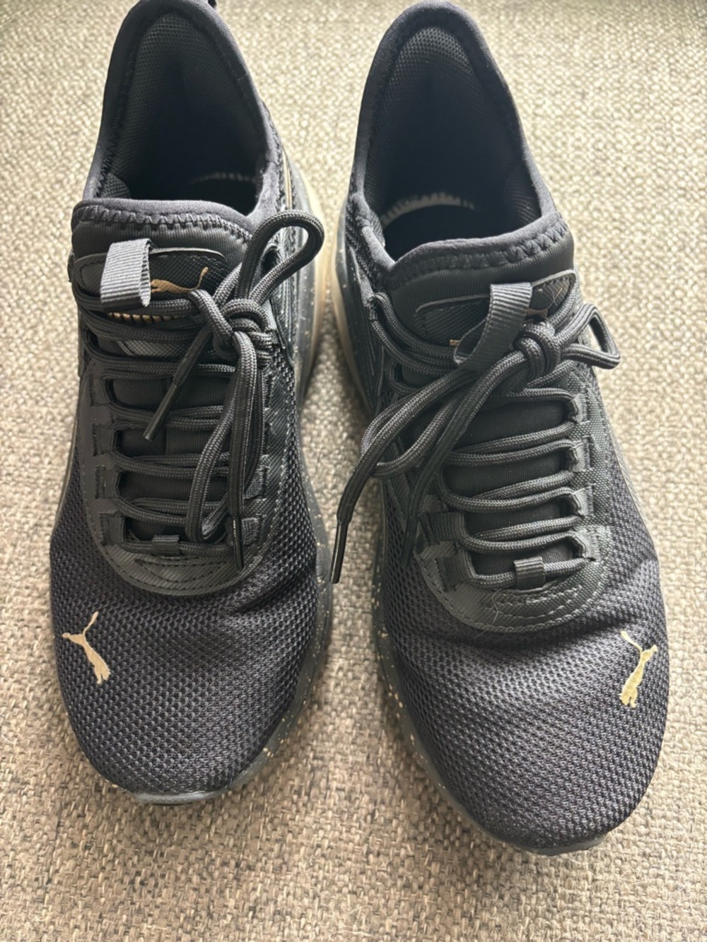 Puma Black Mesh Sneakers with Gold Logos